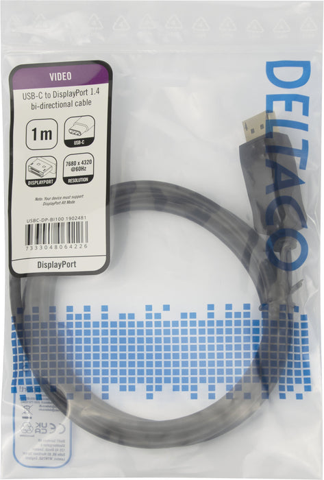 EAN 7333048064226 - Deltaco USBC-DP-BI100 cable DisplayPort 1 m USB Tipo C Negro imagen 3