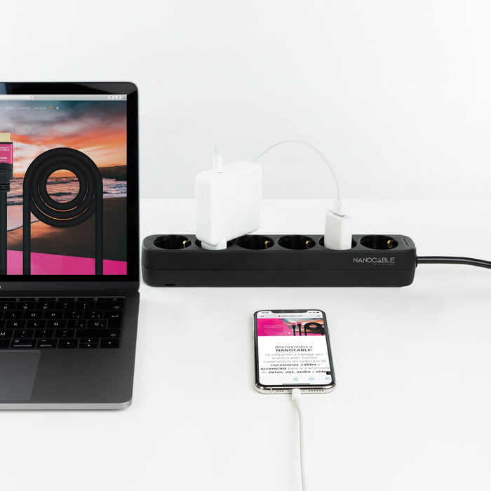 EAN 8433281014046 - Nanocable 10.37.0006-NS-BK base múltiple 1,4 m 6 salidas AC Interior imagen 4