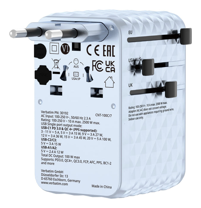 EAN 23942301929 - Verbatim 30192 cargador de dispositivo móvil Universal Azul Corriente alterna Carga rápida Interior imagen 1