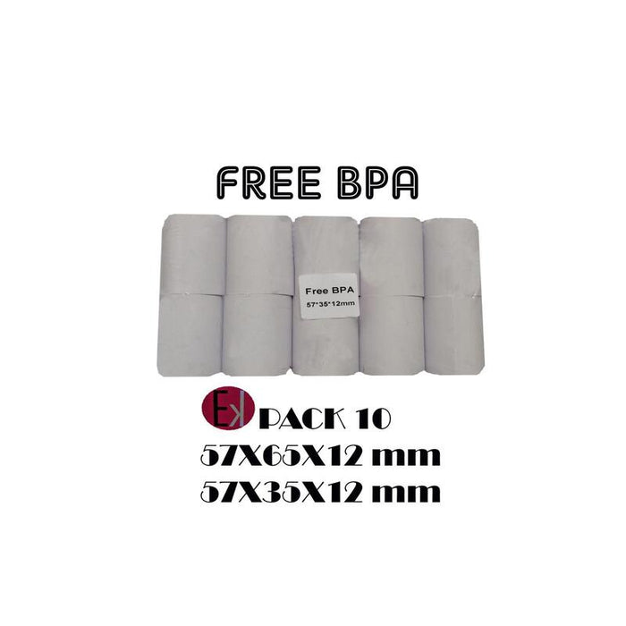 Ekrit Rollo Térmico Sin Bpa 57x55x12mm 65grs -10u-