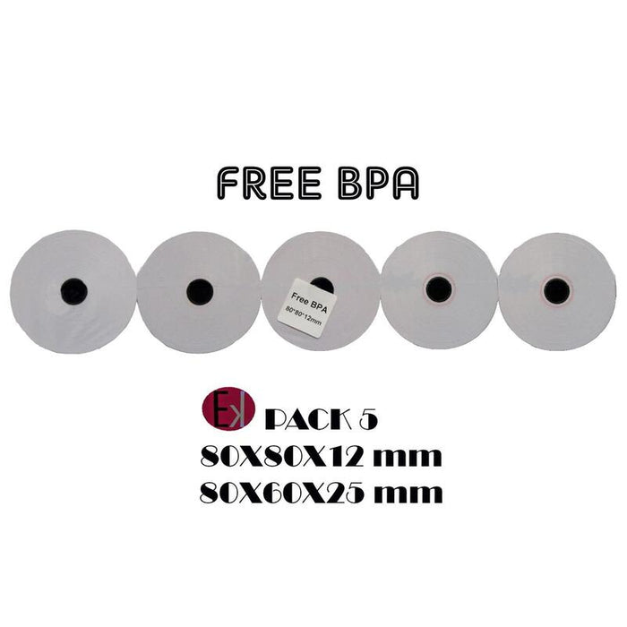 Ekrit Rollo Térmico Sin Bpa 80x80x12mm 57grs -5u-