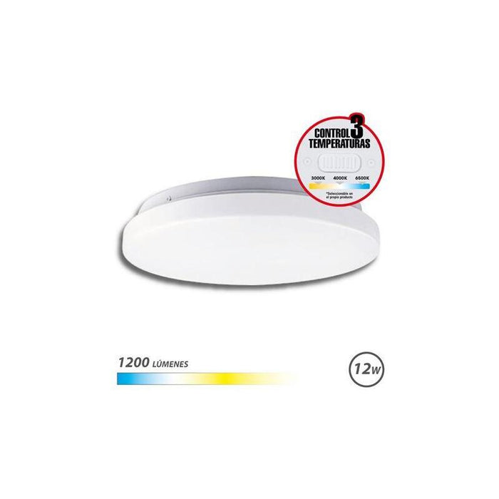 Elbat Aplique Led Techo Redondo 12w - 1200lm - Selector 3 Temperaturas - Blanco