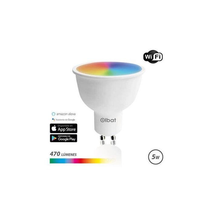 Elbat Bombilla Led Smart Wi-Fi Gu10 5w 470lm Rgb - Temperatura 2700k A Los 6000k - Control De Voz - Control Remoto - 3 Modos De Color: Frio, Natural Y Calido