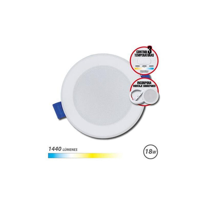 Elbat Downlight Circular 18w - 1440lm - Selector 3 Temperaturas+Sobrepared - Blanco