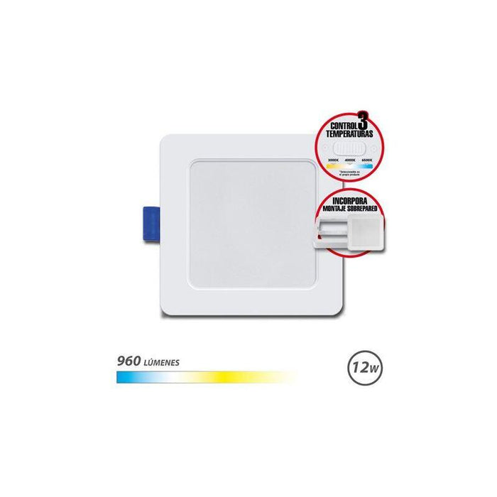 Elbat Downlight Cuadrado 12w - 960lm - Selector 3 Temperaturas+Sobrepared - Blanco