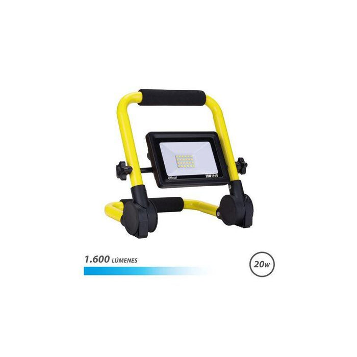 Elbat Foco Led Con Soporte Plegable 20w - 1600 Lumenes - 6500k Luz Fria - Cable De 1.50m - Ip65 Para Uso En Exterior