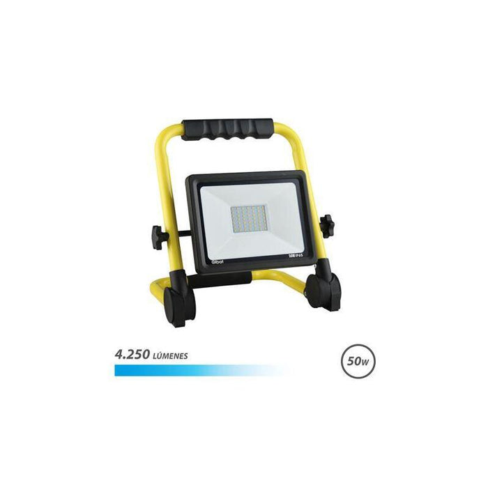 Elbat Foco Led Con Soporte Plegable 50w - 4250 Lumenes - 6500k Luz Fria - Cable De 1.50m - Ip65 Para Uso En Exterior