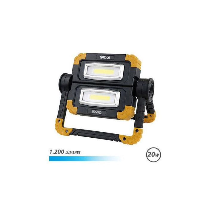 Elbat Foco Led Recargable 20w - 1200 Lumenes - Luz Fria 6500k - Bateria 5000mah  - Autonomia De 5 A 9 Horas