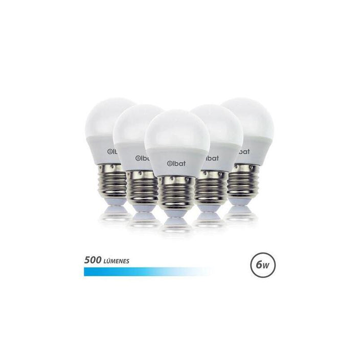 Elbat Pack 5 Bombillas Led G45 - 6w - 500lm - E27 - Luz Fria - Blanco