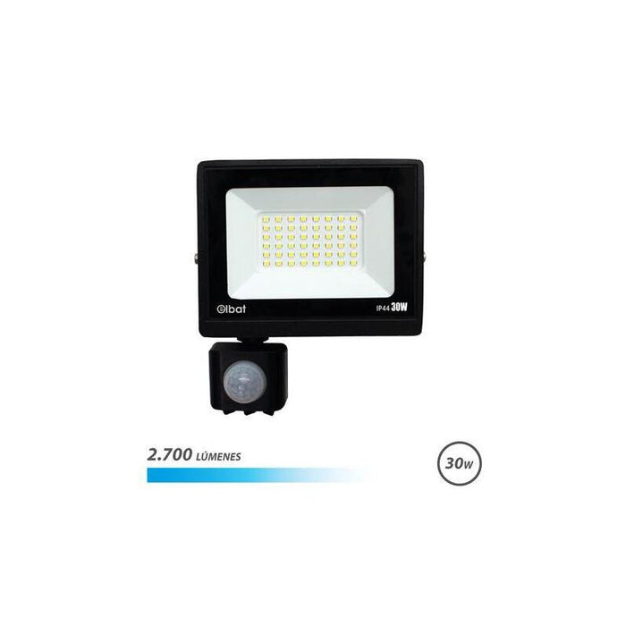 Elbat Serie Slim Foco Led 30w Con Sensor De Movimiento -  2700 Lumenes - 6500k Luz Fria - Ip44