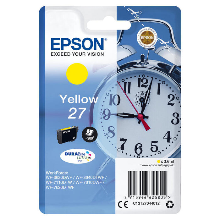 Epson Alarm Clock Singlepack Yellow 27 Durabrite Ultra Ink Para Workforce Wf-3620, Wf-3640, Wf-7110, Wf-7610, Wf-7620, Wf-7715, Wf-7720