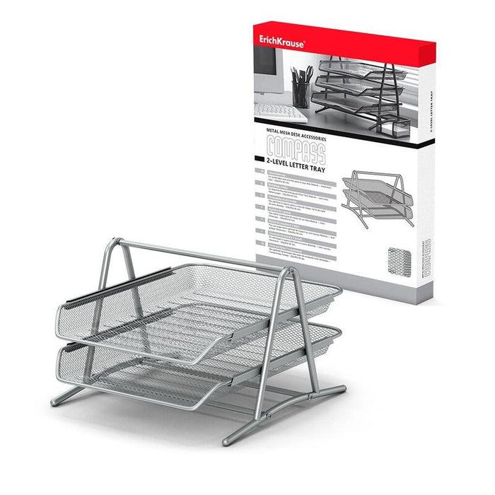 Erichkrause Compass - Bandeja Para Documentos De 2 Niveles - Mecanismo De Riel - Acero Inoxidable - Color Plata
