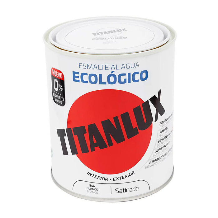 Esmalte Ecológico Al Agua Satinado Blanco 750ml Titanlux 01t056634