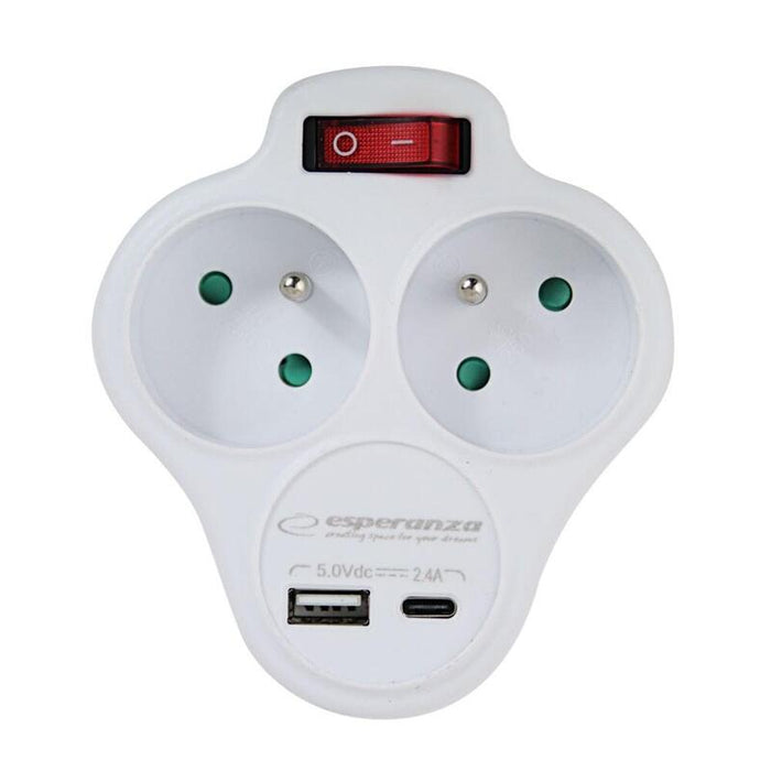Esperanza Elk311w Divisor Eléctrico 2 Gn. Usb-C Usb-A On. Blanco