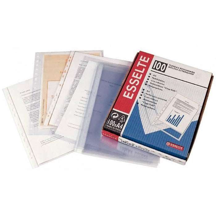 Esselte Funda Portadocumentos A4 - Pvc - Liso Calidad Estandar - Multitaladro-11 - Transparente