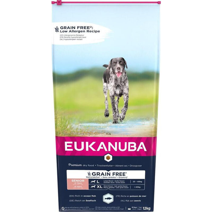 Eukanuba Grain Free Senior Large/Giant Breed, Ocean Fish - Alimento Seco Para Perros - 12 Kg