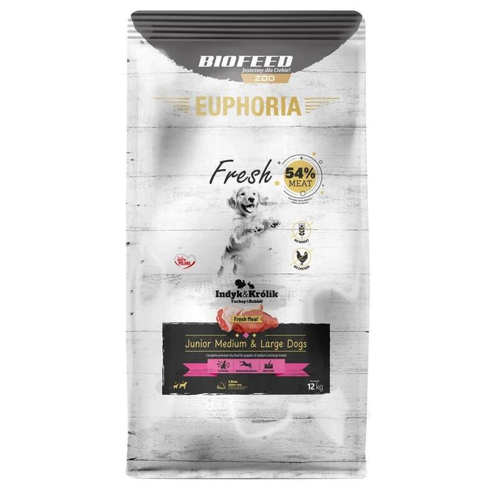 Euphoria Fresh Junior Medium & Large Dogs Turkey With Rabbit - Alimento Seco Para Perros - 12kg