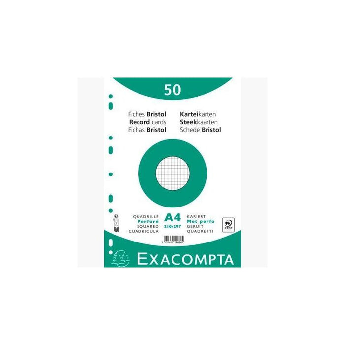 Exacompta Fichas Cartulina Bristol Taladro A4 Cuadrícula 5x5 Pack De 50 Blanco