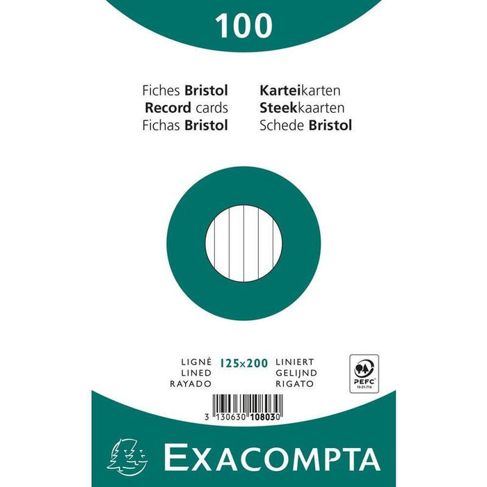 Exacompta Paquete 100 Fichas Cartulina Bristol Retractil Linea Horizontal Sin Taladro 125x200mm Blanco