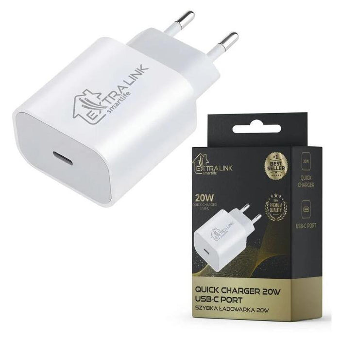 Extralink Smart Life Charger 20w, Usb-C, White, Charesl03