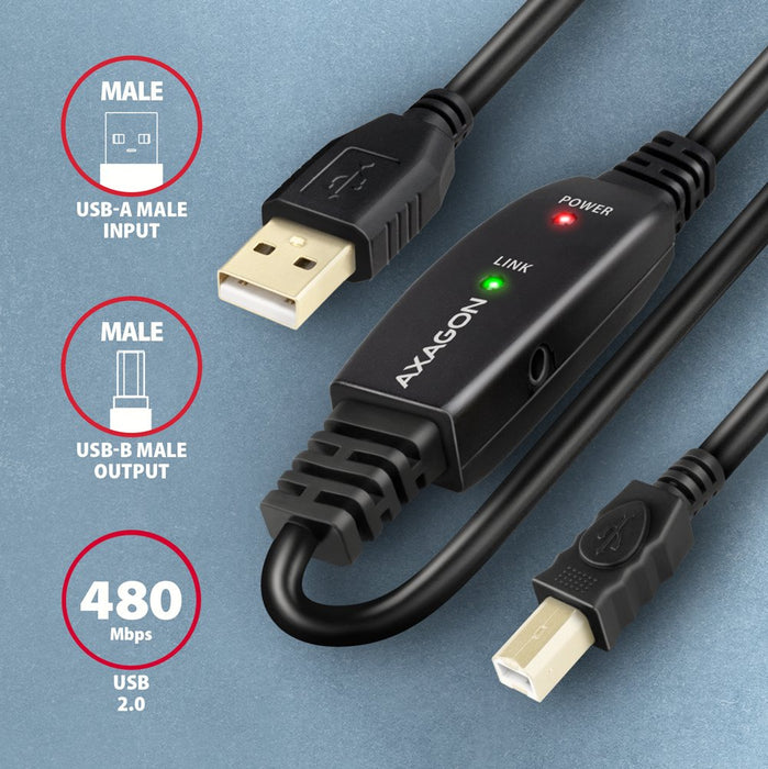EAN 8595247907233 - Axagon ADR-220B USB 2.0 A-M -> B-M active connecting/repeater cable 20m - Kabel - Digital/Daten cable USB imagen 3