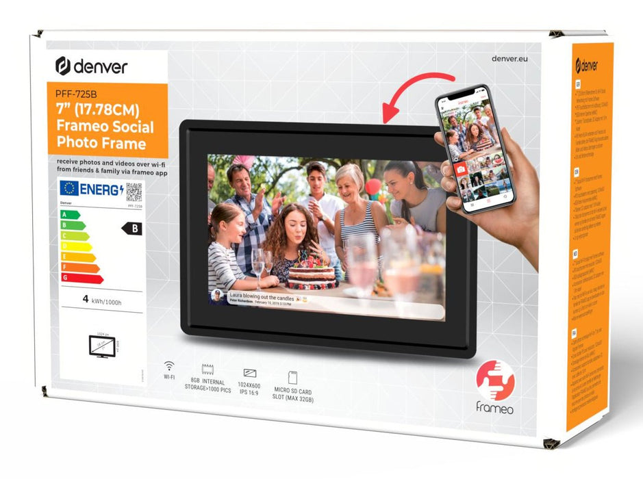 EAN 5706751075070 - Denver PFF-725B marco fotográfico digital Negro 17,8 cm (7") Pantalla táctil Wifi imagen 6