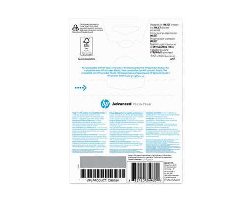 EAN 0882780349605 - HP Advanced Glossy Photo Paper-100 sht/10 x 15 cm borderless Negro, Azul, Blanco imagen 2
