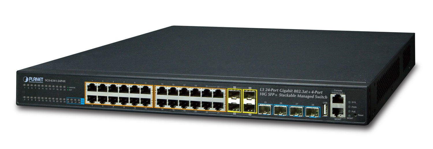 EAN 4711605282031 - PLANET SGS-6341-24P4X switch Gestionado L3 Gigabit Ethernet (10/100/1000) Energía sobre Ethernet (PoE) 1U imagen 1