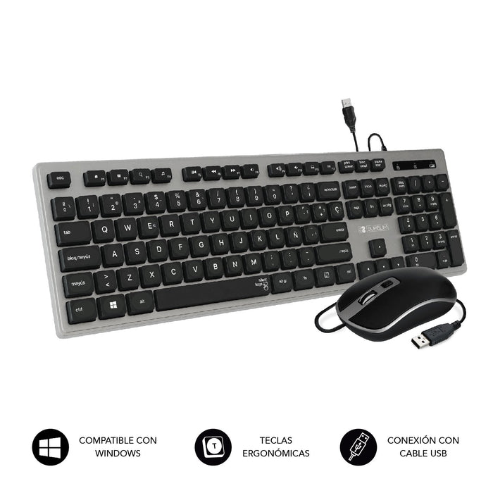 EAN 8436586741877 - SUBBLIM SUBKBC-CEKE50 teclado Ratón incluido Universal QWERTY Español Negro, Gris imagen 1
