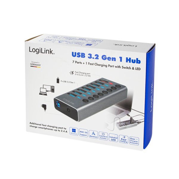 EAN 4052792065510 - LogiLink UA0387 hub de interfaz USB 3.2 Gen 1 (3.1 Gen 1) Type-B 5000 Mbit/s Gris imagen 8