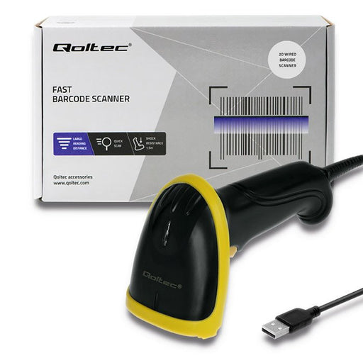 EAN 5901878508672 - Qoltec 50867 lector de código de barras Lector de códigos de barras portátil 1D/2D Laser Negro, Amarillo imagen 2