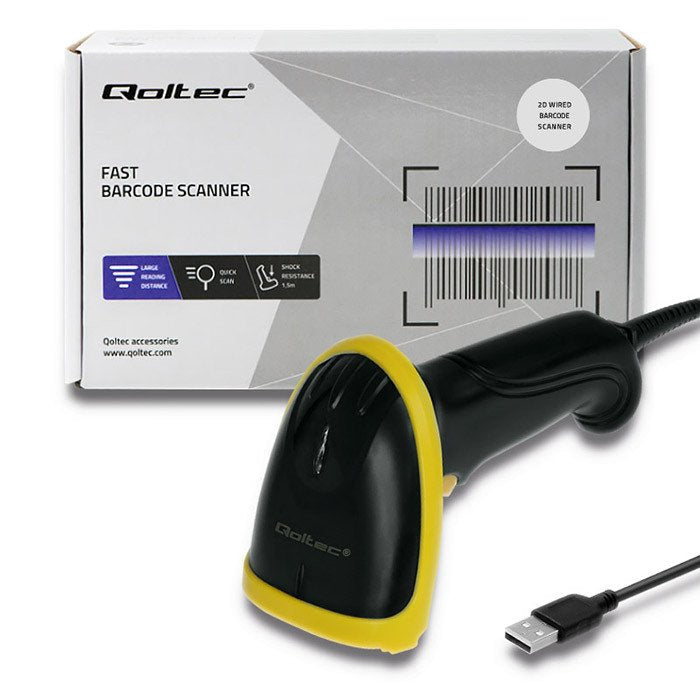 EAN 5901878508672 - Qoltec 50867 lector de código de barras Lector de códigos de barras portátil 1D/2D Laser Negro, Amarillo imagen 2