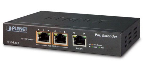 EAN 4711605282055 - PLANET POE-E202 ampliador de red Transmisor y receptor de red Negro 10, 100, 1000 Mbit/s imagen 1