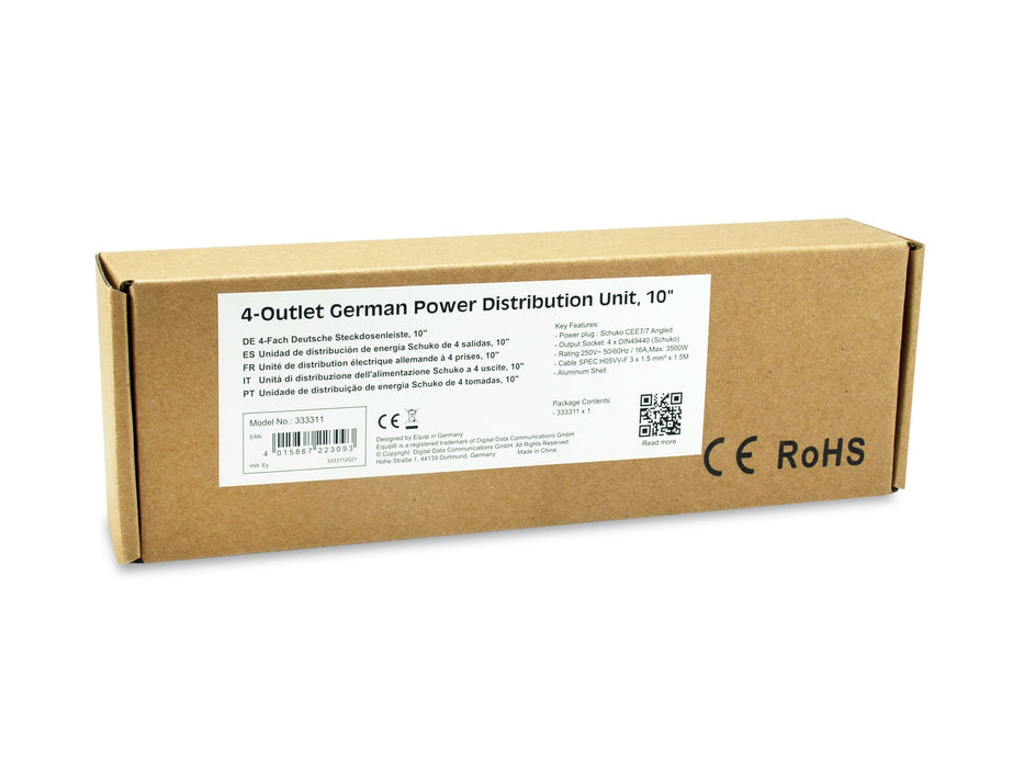 EAN 4015867223093 - Equip 333311 unidad de distribución de energía (PDU) 4 salidas AC 1U Negro, Plata imagen 2