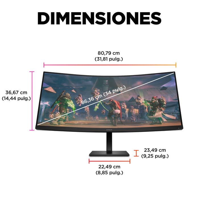 EAN 0197029618894 - OMEN by HP 34 inch WQHD 165Hz Curved Gaming Monitor - OMEN 34c pantalla para PC 86,4 cm (34") 3440 x 1440 imagen 10