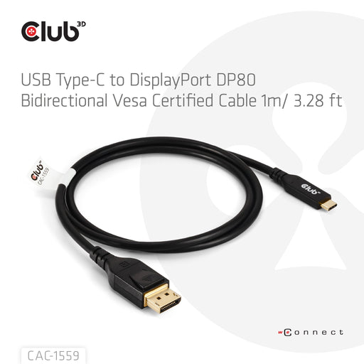 EAN 8719214473099 - CLUB3D USB TYPE-C TO DISPLAYPORT DP80 BIDIRECTIONAL VESA CERTIFIED CABLE 1M/3.28 FT - Kabel - Digital/Dat imagen 2