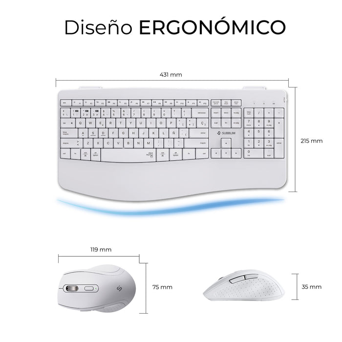 EAN 8436586743437 - SUBBLIM SUBKBC-DCOPW1 teclado Ratón incluido Hogar / Oficina RF Wireless + Bluetooth QWERTY Español Blanc imagen 4
