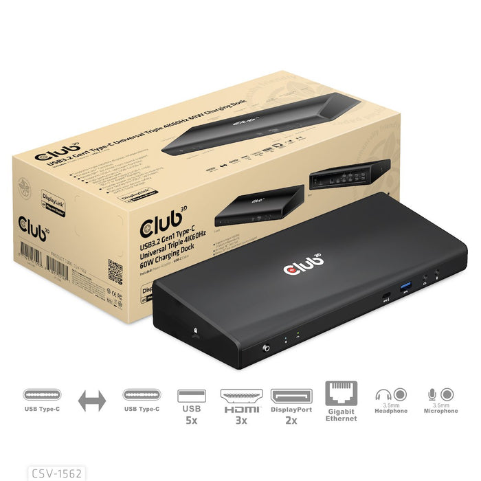 EAN 8719214471293 - CLUB3D CSV-1562 base para portátil y replicador de puertos Acoplamiento USB 3.2 Gen 1 (3.1 Gen 1) Type-C  imagen 6