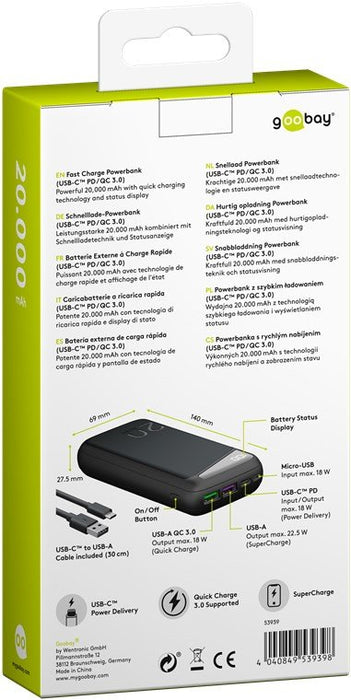 EAN 4040849539398 - Goobay 53939 batería externa Polímero de litio 20000 mAh Negro imagen 5