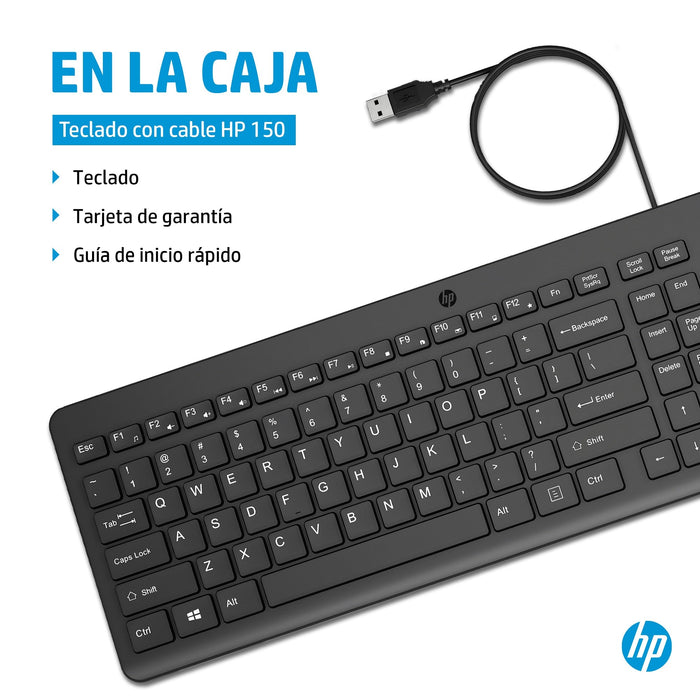 EAN 0196548244133 - HP 150 Wired Keyboard teclado Universal USB QWERTY Inglés Negro imagen 5