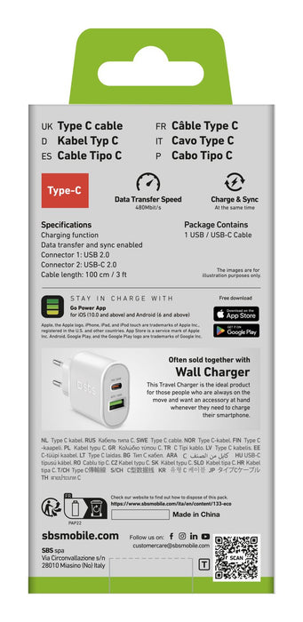 EAN 8018417457654 - SBS TECABLEMICROC10W cable USB USB 2.0 1 m USB A USB C Blanco imagen 2