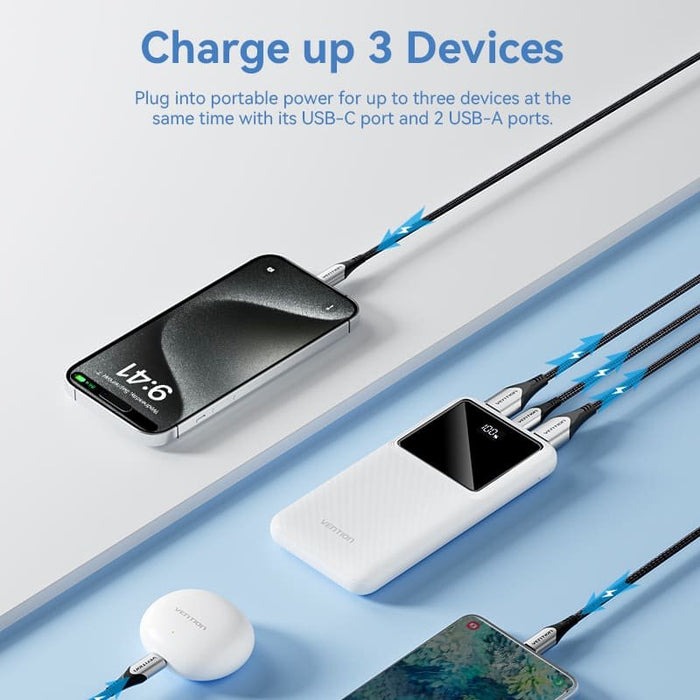 EAN 6922794781566 - Vention Powerbank, ventiliacija, FHKW0, 10000 mAh, mikro USB, USB-C, 2xUSB-A, Blanco imagen 3