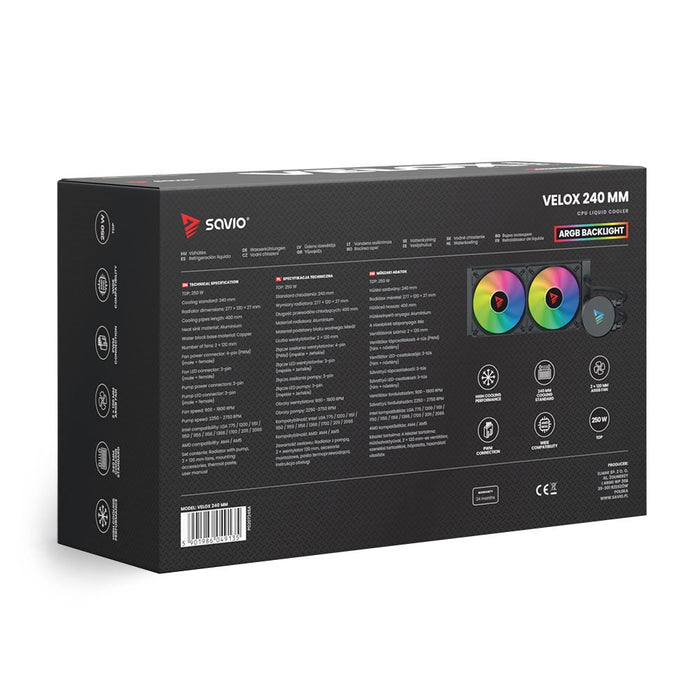 EAN 5901986049135 - Savio VELOX 240 mm Carcasa del ordenador Kit de refrigeración líquida 12 cm Negro 1 pieza(s) imagen 4