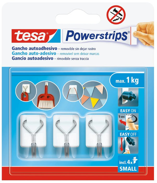 EAN 4063565404207 - TESA Powerstrips Interior Gancho universal Acero, Blanco 3 pieza(s) imagen 1