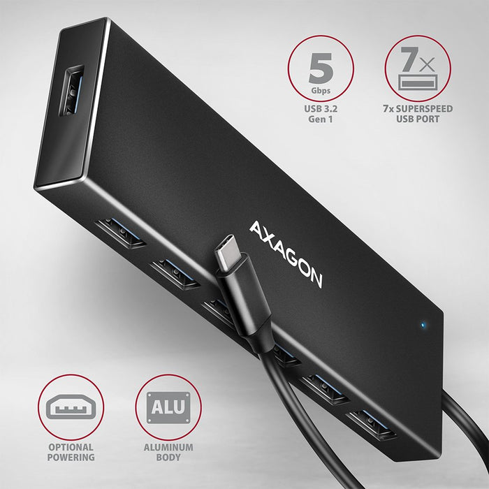 EAN 8595247907042 - Axagon HUE-F7C 7x USB 3.2 Gen 1 ALU FLAT hub micro power IN 30cm USB-C USB 3.2 Gen 1 (3.1 Gen 1) Type-A 5 imagen 2