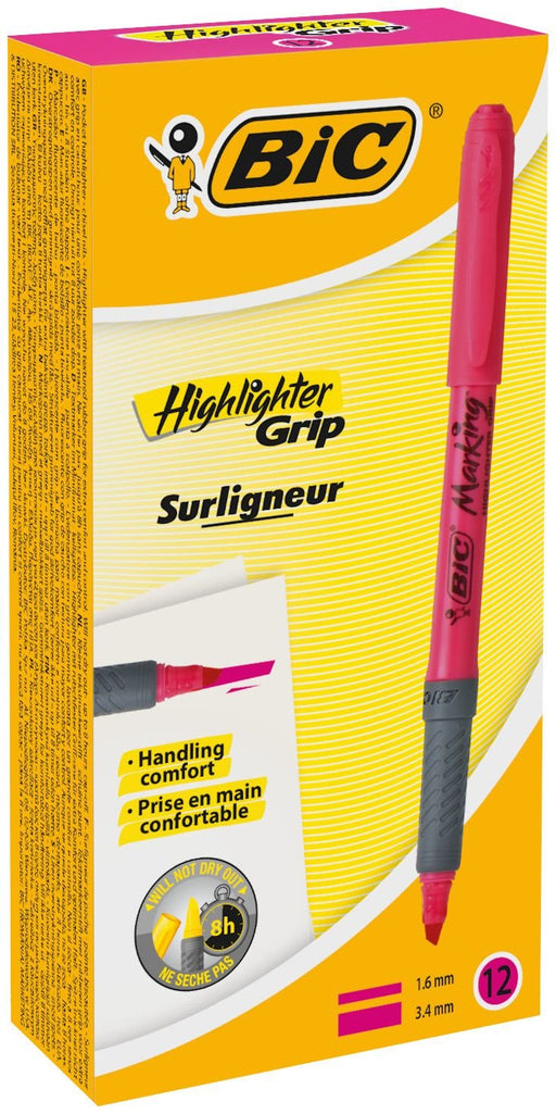 EAN 0070330312548 - BIC Highlighter Grip marcador 12 pieza(s) Punta de cincel Rosa imagen 1
