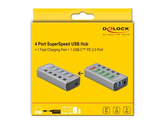 EAN 4043619632633 - DeLOCK 63263 hub de interfaz USB 3.2 Gen 1 (3.1 Gen 1) Type-B 5000 Mbit/s Gris imagen 5