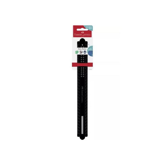 Faber-Castell Dots Regla Recta 30cm - Panel Para Nombre - Escalas Para Zurdos Y Diestros - Negro