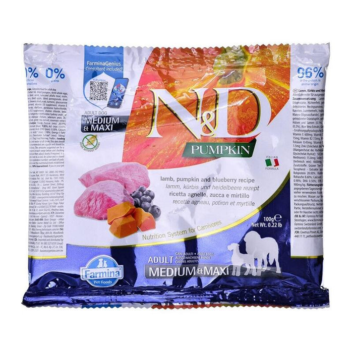 Farmina N&D Pumpkin Lamb&Blueberry Adult Medium&Maxi - Alimento Seco Para Perros - 100 G