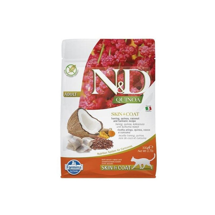 Farmina N&D Quinoa Skin&Coat Cat Herring And Coconut Adult - Comida Seca Para Gatos - 300 G